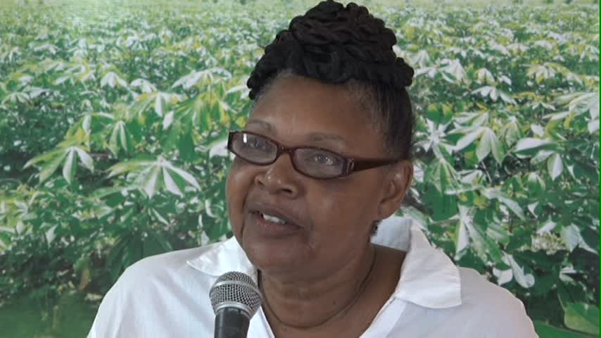 Maureen Stapleton an Agro-processor from Cotton Ground Village, a participant in the Food and Agriculture Organisation’s Bread Making Using Wet Cassava workshop, delivering remarks at the closing ceremony at the Red Cross conference room on May 18, 2016